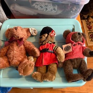 Ty Brown Bears Trio with Red Outfit and Pink Sweater